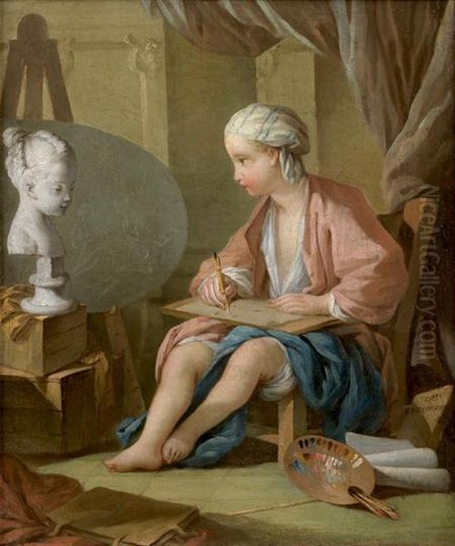 Jeune Garcon Dessinant La Boudeuse De Saly Ou Allegorie Desarts Oil Painting by Carle van Loo