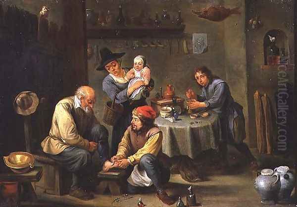 Surgeon Tending the Foot of an Old Man Oil Painting by David The Younger Teniers