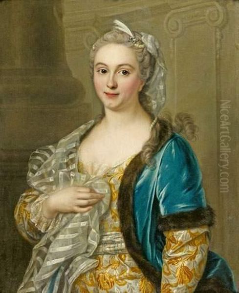 Portrait De Dame En Bleu Oil Painting by Carle van Loo