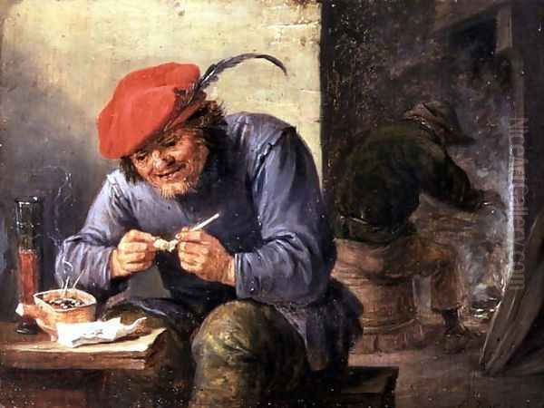 Seated Peasant Filling a Pipe Oil Painting by David The Younger Teniers