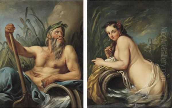 Personification Of The Rhone River; Personification Of The Saone River Oil Painting by Carle van Loo