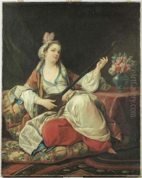 Une Sultane Jouant D'un Instrument A Cordes Oil Painting by Carle van Loo