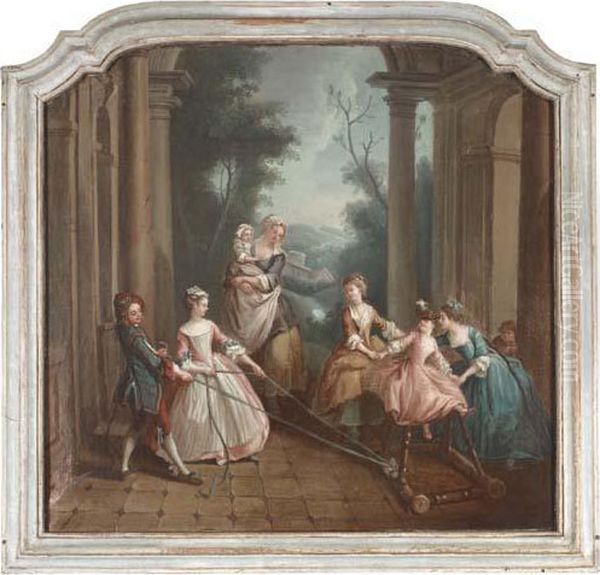 Children Playing Under A Portico Oil Painting by Carle van Loo