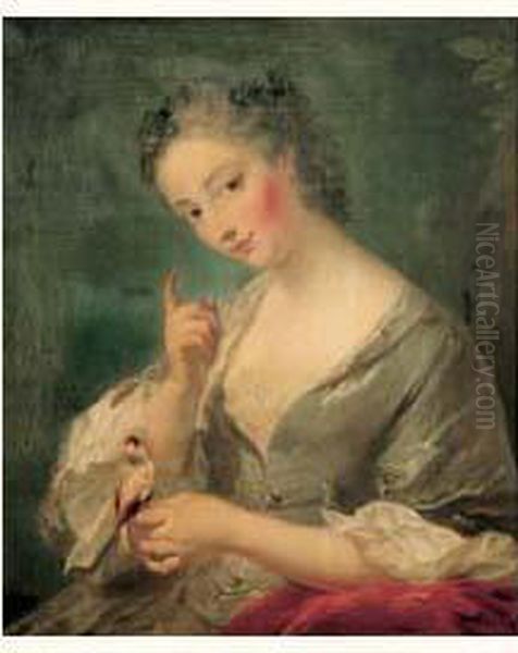 Jeune Femme A L'oiseau Oil Painting by Carle van Loo