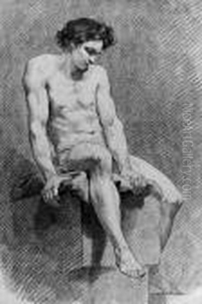 A Nude Youth Seated On A Plinth Oil Painting by Carle van Loo