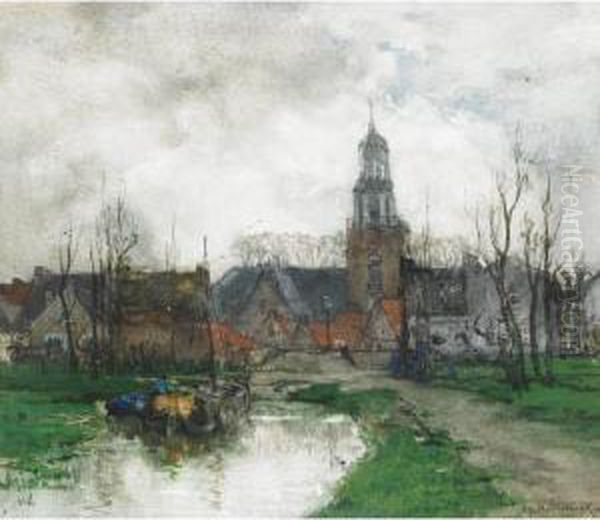 Strefkerk (cathedral Landscape); Vue De Rotterdam Oil Painting by Johann Hendrik Van Mastenbroek