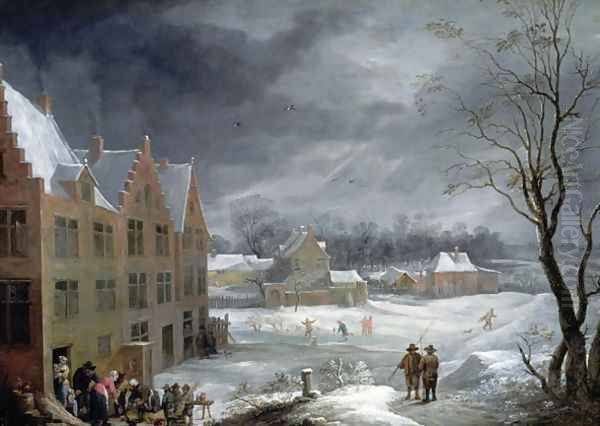 Winter Scene with a Man Killing a Pig Oil Painting by David The Younger Teniers