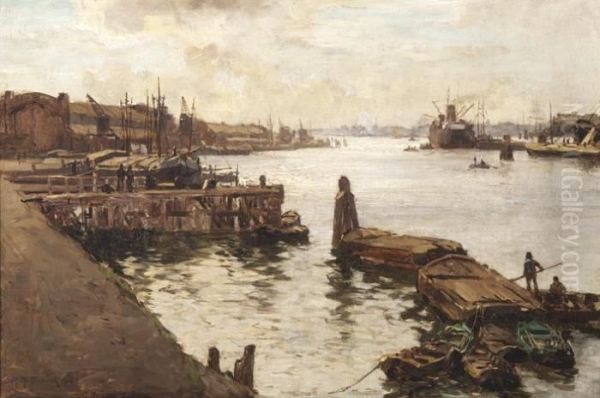 View Of The Rotterdam Harbour Oil Painting by Johann Hendrik Van Mastenbroek