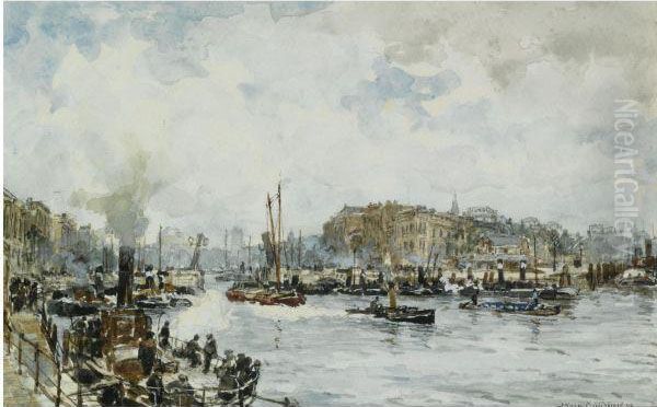 A View Of The Boompjes, Rotterdam Oil Painting by Johann Hendrik Van Mastenbroek