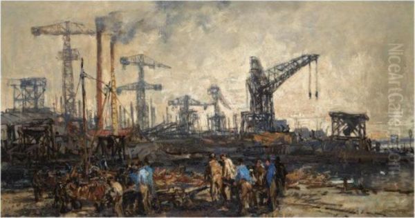 Electrical Cranes In Schiedam Oil Painting by Johann Hendrik Van Mastenbroek