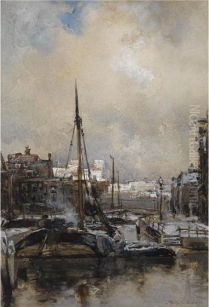 A View Of Rotterdam In Winter Oil Painting by Johann Hendrik Van Mastenbroek