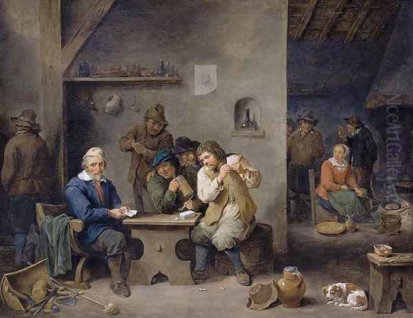 Figures Gambling in a Tavern 1670 Oil Painting by David The Younger Teniers