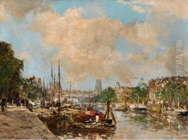 The Leuvehaven, Rotterdam Oil Painting by Johann Hendrik Van Mastenbroek