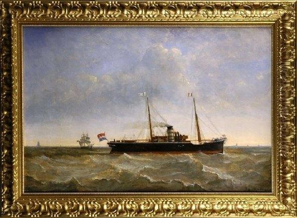 [bateau A Vapeur.] Oil Painting by Johann Hendrik Van Mastenbroek