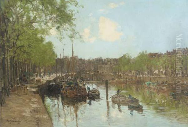 A Summers Day In Rotterdam Oil Painting by Johann Hendrik Van Mastenbroek