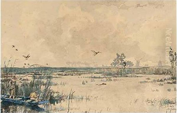 The Duck Hunt Oil Painting by Johann Hendrik Van Mastenbroek