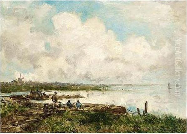 At The River Oil Painting by Johann Hendrik Van Mastenbroek