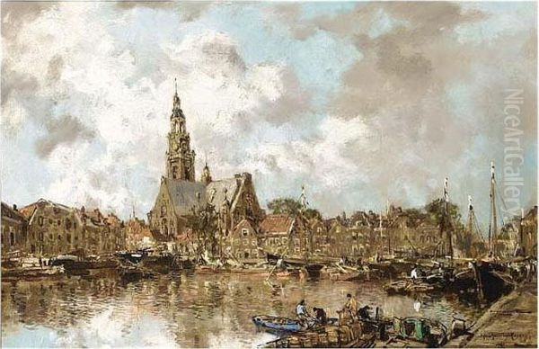 The Harbour Of Maassluis Oil Painting by Johann Hendrik Van Mastenbroek