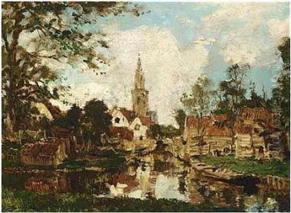 A View Of Edam Oil Painting by Johann Hendrik Van Mastenbroek