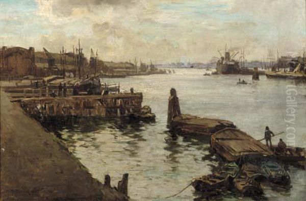 Rijnhaven, Rotterdam Oil Painting by Johann Hendrik Van Mastenbroek