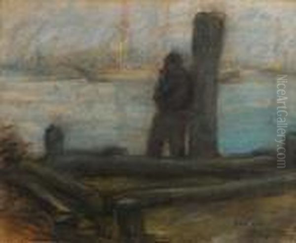 Dokwerker Aan De Haven Oil Painting by Eugeen Van Mieghem