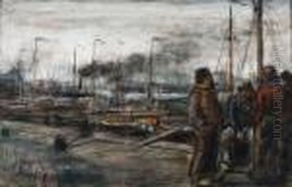 Deschippers (the Boatsmen) Oil Painting by Eugeen Van Mieghem