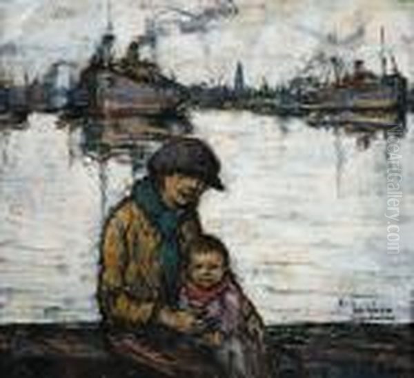 Les Enfants Au Port Oil Painting by Eugeen Van Mieghem