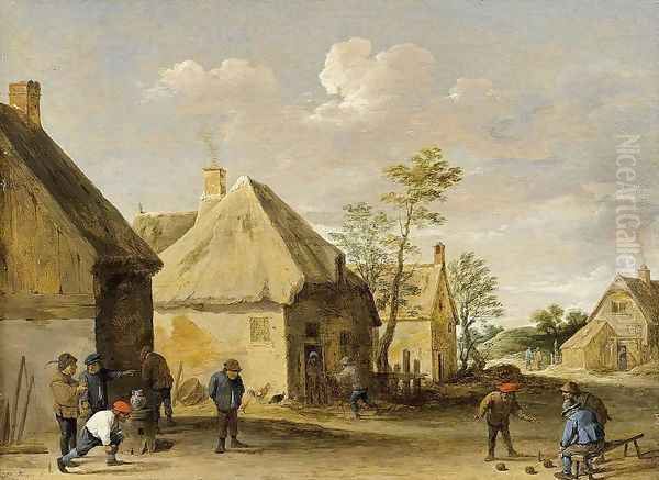 Peasants Bowling in a Village Street c. 1650 Oil Painting by David The Younger Teniers