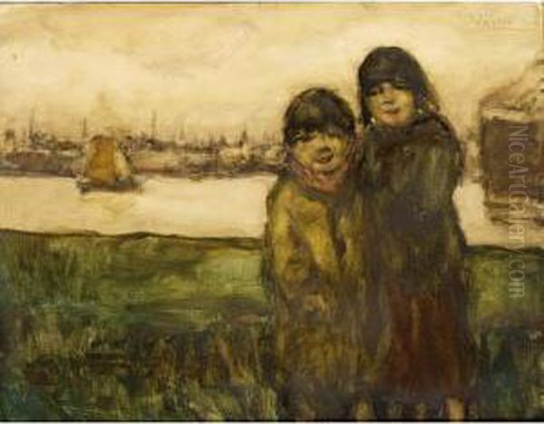 Brother And Sister Oil Painting by Eugeen Van Mieghem