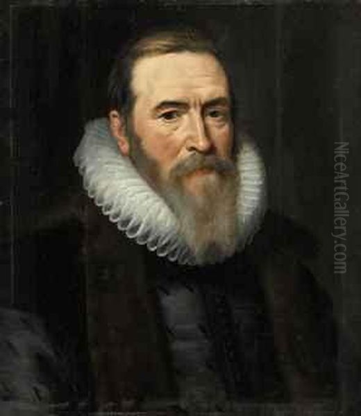 Portrait Of Johan Van 
Oldenbarnevelt (1547-1619), Bust-length, In Afur-lined Coat And White 
Ruff Oil Painting by Michiel Jansz. Van Miereveldt