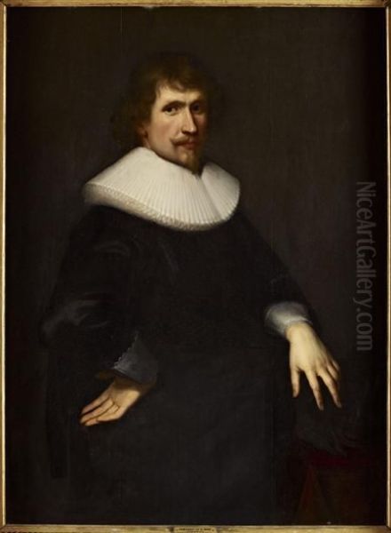 Three Quarter Length Portrait Of A Gentleman In White Ruff Oil Painting by Michiel Jansz. Van Miereveldt