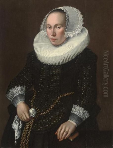 Portrait Of A Lady, Three-quarter-length Oil Painting by Michiel Jansz. Van Miereveldt