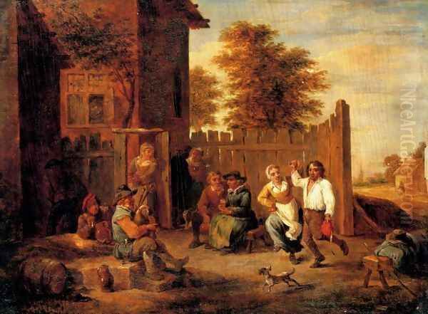 Peasants merrying outside an inn Oil Painting by David The Younger Teniers