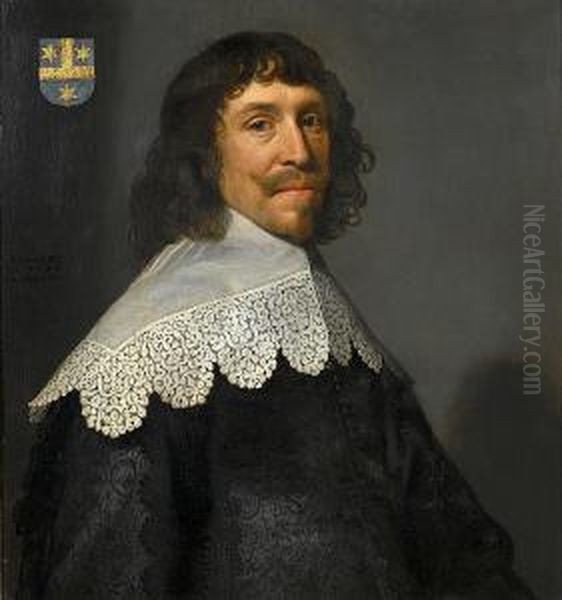 Portrait Of Jacob Pauw Of Delft,
 Half-length, In An Embroidered Black Silk Tunic And Lace Collar Oil Painting by Michiel Jansz. Van Miereveldt