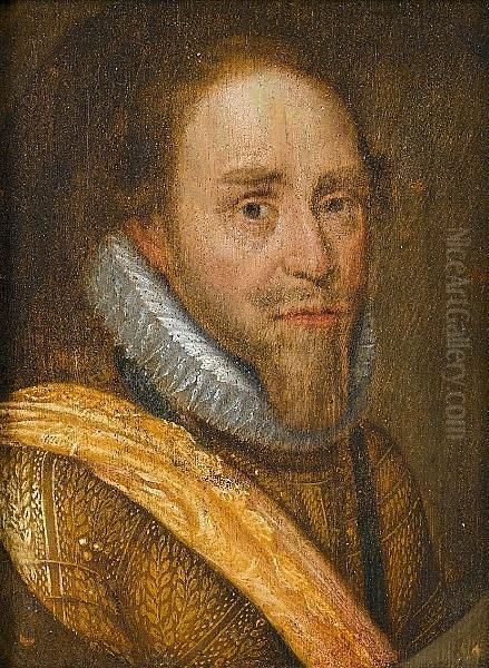 Portrait Of Maurice, Prince Of 
Orange, Count Of Nassau, Bust-length, In Armour With An Orange Sash, In A
 Painted Oval Oil Painting by Michiel Jansz. Van Miereveldt