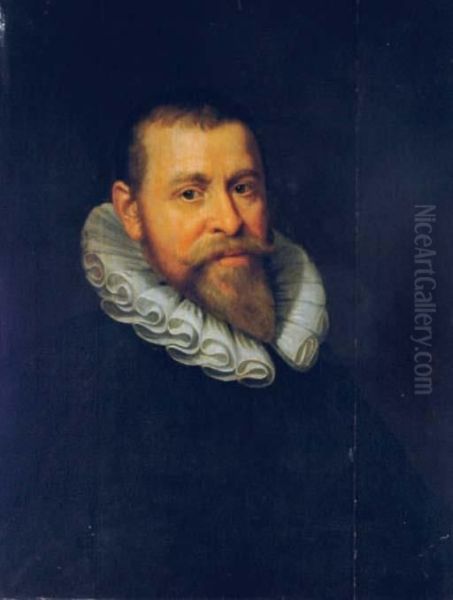 Portrait Of A Gentleman, Bust-length, In A Black Coat And Lace Collar Oil Painting by Michiel Jansz. Van Miereveldt