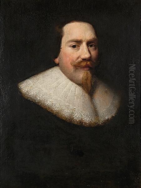 Portrait Of A Gentlemanin Black With A Lace Edged Ruff Oil Painting by Michiel Jansz. Van Miereveldt