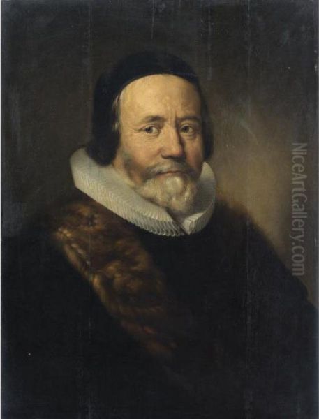 Ritratto Di Gentiluomo Con Gorgiera E Berretto Nero Oil Painting by Michiel Jansz. Van Miereveldt