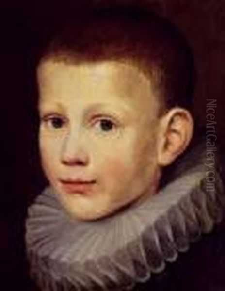 Portrait D'enfant A La Fraise Oil Painting by Michiel Jansz. Van Miereveldt