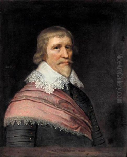 Portrait Of Edward Cecil, 
Viscount Wimbledon Aged 59, Half Length, Wearing Armour, A White Lace 
Ruff, And A Red Sash Oil Painting by Michiel Jansz. Van Miereveldt