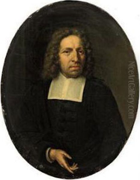 Portrait Of A Gentleman, Half-length, In A Black Costume With Awhite Collar Oil Painting by Willem van Mieris