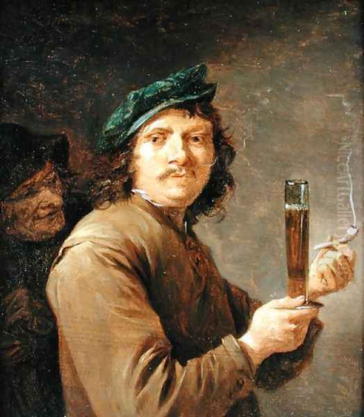 Man Holding a Pipe and a Glass of Beer Oil Painting by David The Younger Teniers