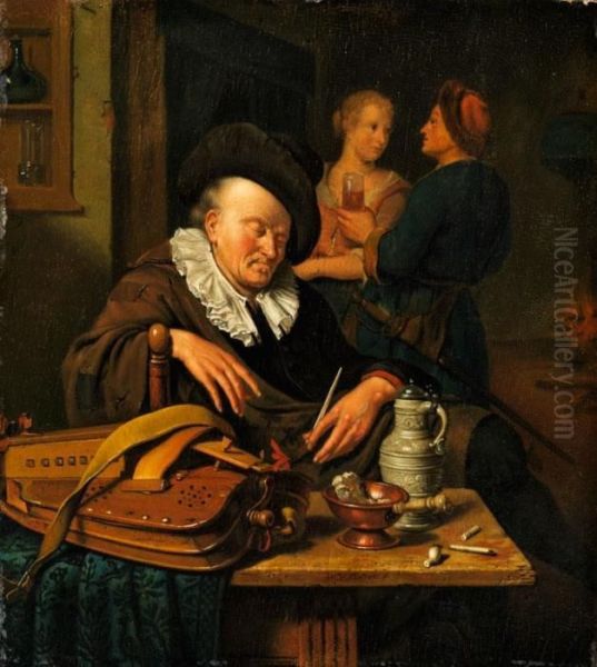 Der Leierkastenmann Oil Painting by Willem van Mieris