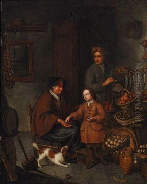 At The Grocer's Oil Painting by Willem van Mieris