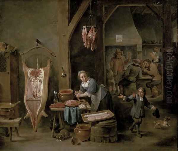 Sausage-making, 1651 Oil Painting by David The Younger Teniers