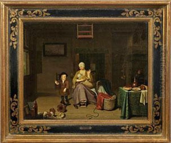 Abendliche Familienszene In Einem Einfachen Burgerhaus Oil Painting by Willem van Mieris