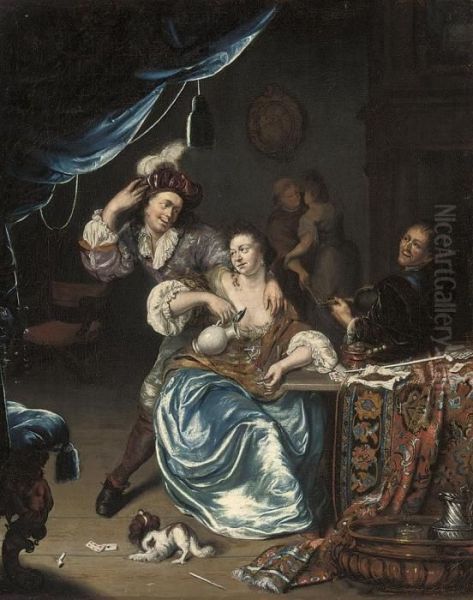 Figures Making Merry In An Interior Oil Painting by Willem van Mieris