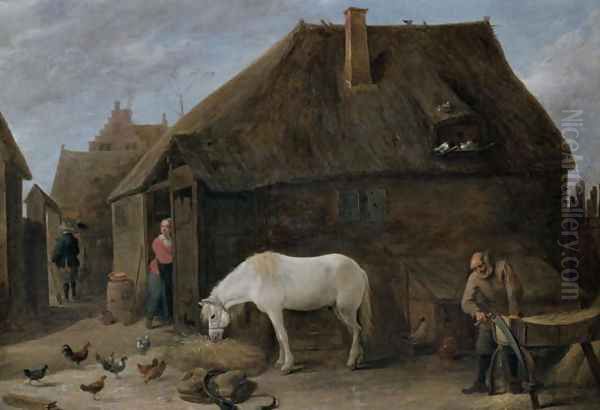 The Chaff-Cutter Oil Painting by David The Younger Teniers