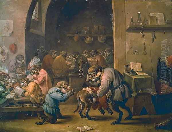 The Monkeys at School Oil Painting by David The Younger Teniers