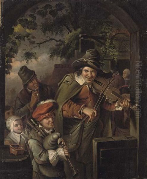 Musicians At The Entrance To An Inn Oil Painting by Willem van Mieris